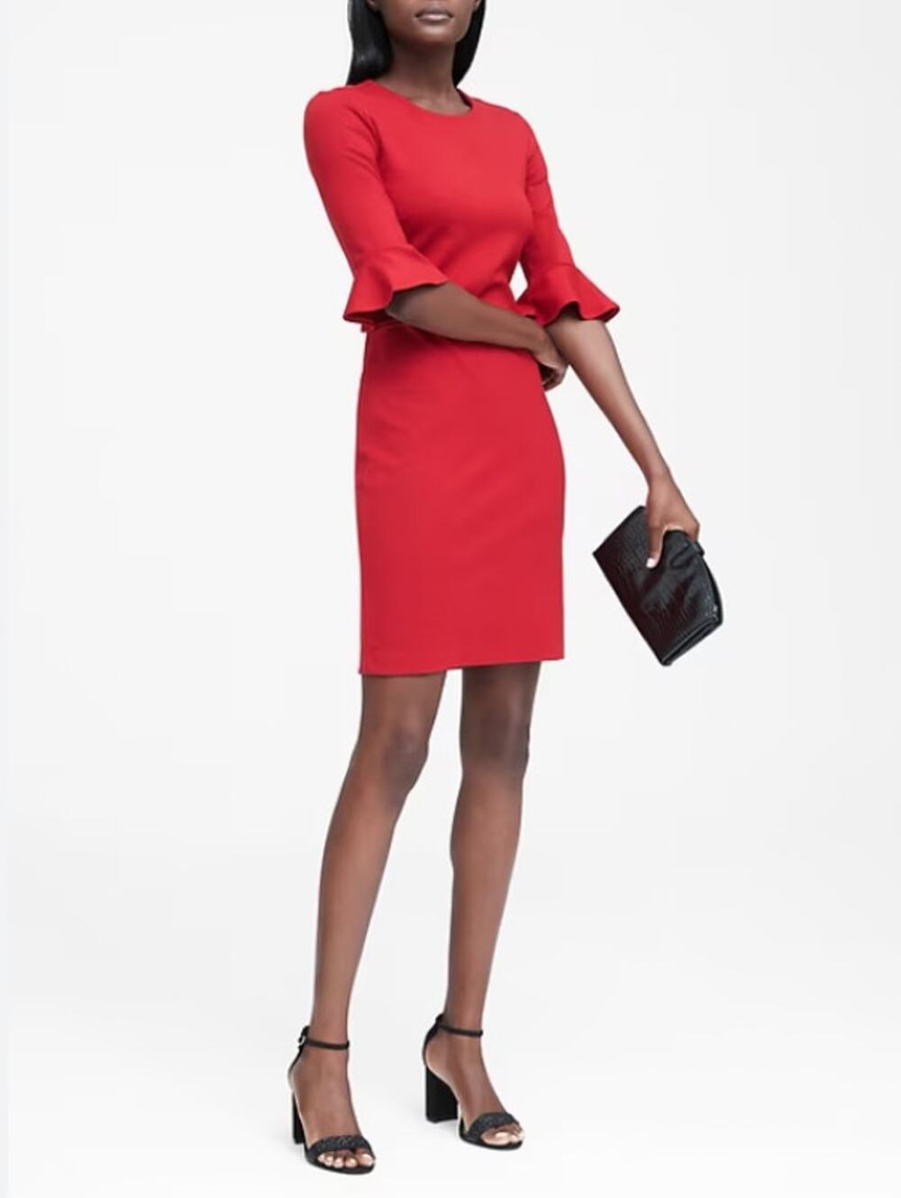 BANANA REPUBLIC Red Flutter Sleeve Ponte Sheath Dress // 4